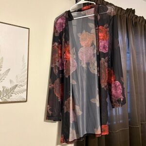 Floral Sheer Robe with Red and Purple Roses